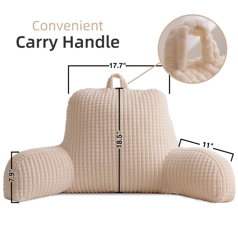 A Nice Night Reading Pillow Bed Wedge Large Adult Children Backrest with Arms Back Support for Sitting Up in Bed/Couch for Lounging Bedrest,Waffle Stereoscopic Design,Ivory - Image 2