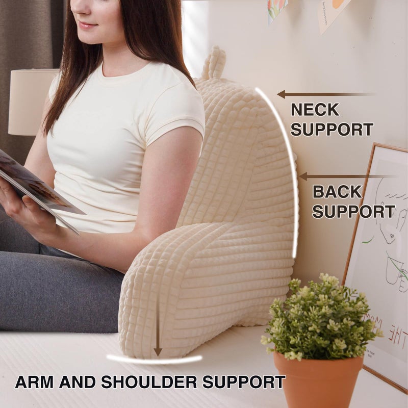 A Nice Night Reading Pillow Bed Wedge Large Adult Children Backrest with Arms Back Support for Sitting Up in Bed/Couch for Lounging Bedrest,Waffle Stereoscopic Design,Ivory - Image 5