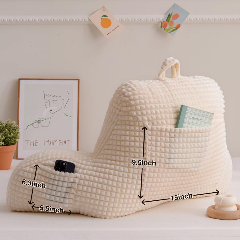 A Nice Night Reading Pillow Bed Wedge Large Adult Children Backrest with Arms Back Support for Sitting Up in Bed/Couch for Lounging Bedrest,Waffle Stereoscopic Design,Ivory - Image 4