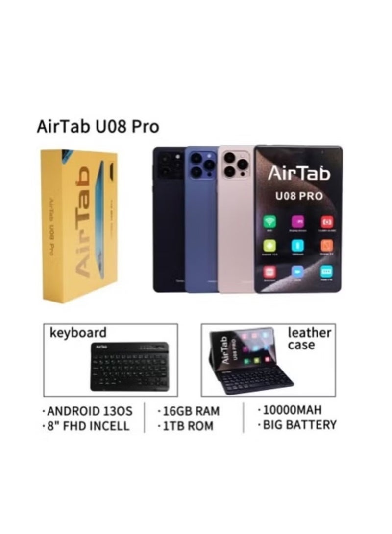 AirTab 📱 U08 PRO 8-Inch Android 13 Smart Tablet | 16GB RAM + 1TB ROM | Wi-Fi + LTE | Dual SIM | Quad-Core | With Keyboard | Compact Power for Work, Travel & Study - Image 1