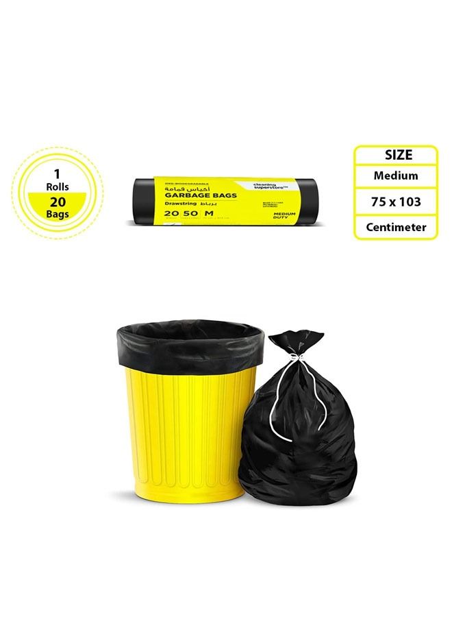 cleaning superstore Multi-Purpose Drawstring Garbage Bag Roll for Garbage Bin/Dust Bin/Waste Basket/50 Gallons/20 Bags/75x103 cm Black (Pack Of 1) - Image 3