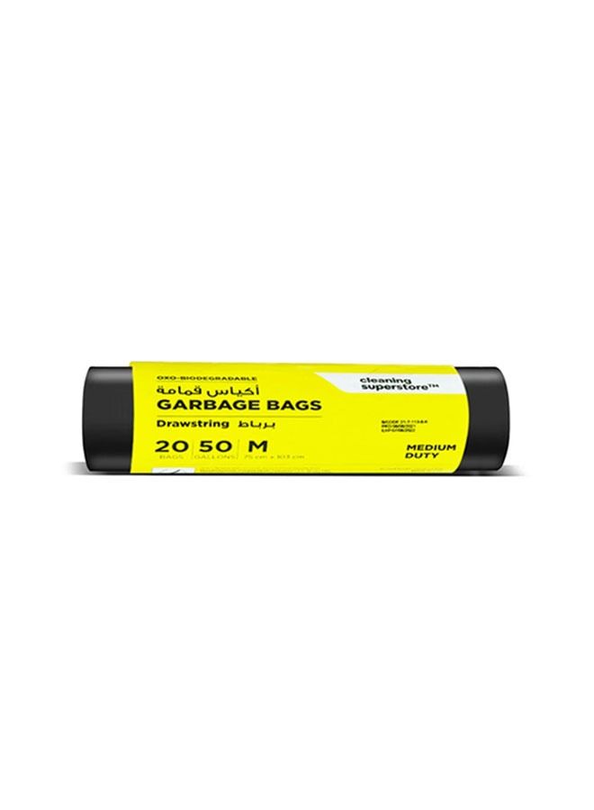 cleaning superstore Multi-Purpose Drawstring Garbage Bag Roll for Garbage Bin/Dust Bin/Waste Basket/50 Gallons/20 Bags/75x103 cm Black (Pack Of 1) - Image 2
