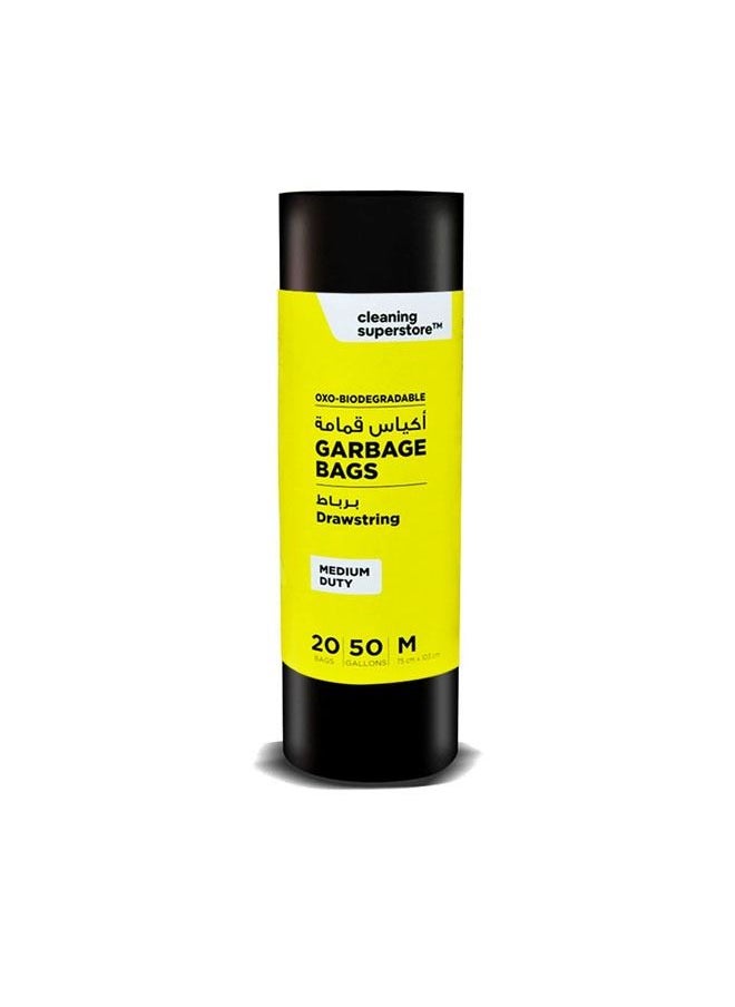 cleaning superstore - Multi-Purpose Drawstring Garbage Bag Roll for Garbage Bin/Dust Bin/Waste Basket/50 Gallons/20 Bags/75x103 cm Black (Pack Of 1) - Image 1