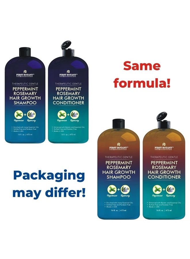 First Botany مجموعة شامبو وبلسم لإعادة نمو الشعر ومكافحة تساقط الشعر بنكهة النعناع وإكليل الجبل - شامبو مرطب يومي، مزيل للسموم، مكثف للشعر ومكافح للقشرة للرجال والنساء 16 أونصة سائلة x 2 - Image 5