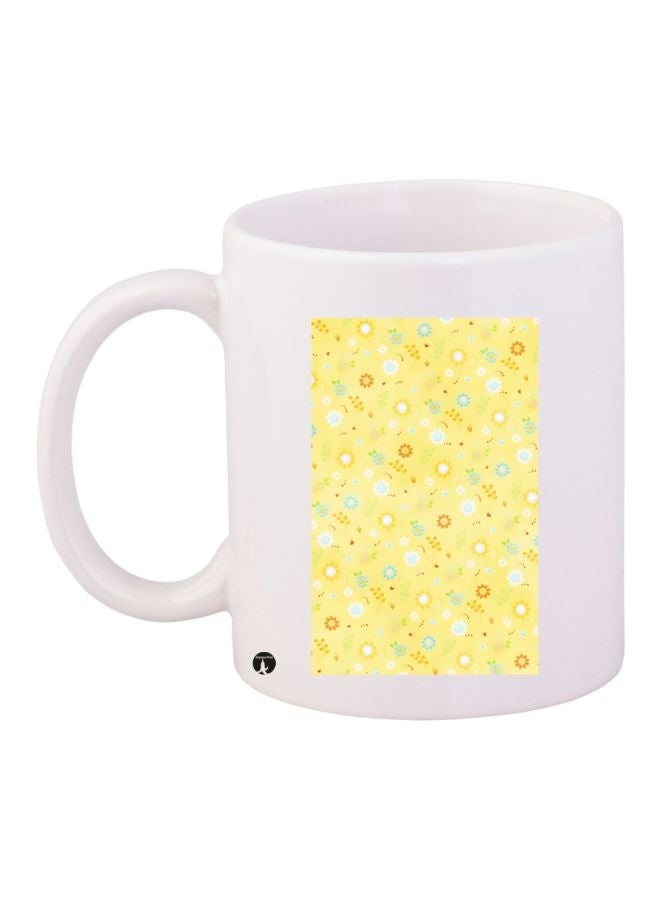 Floral Printed Coffee Mug White/Yellow 11ounce
