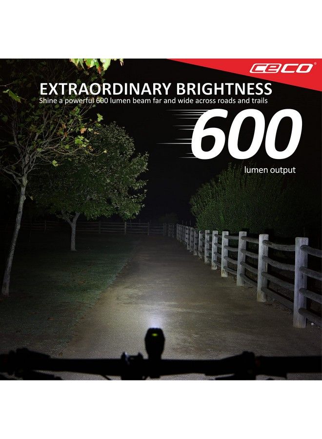 CECO Usa: 600 Lumen Usb Rechargeable Bike Light Tough & Durable Ip67 Waterproof & Fl1 Impact Resistant Super Bright Model F600 Bicycle Headlight For Commuters Road Cyclists & Mountain Bikers - Image 3