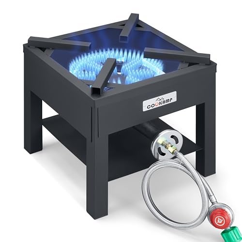 COOKAMP High Pressure Banjo 1-Burner Outdoor Propane Gas Cooker 260000 BTU with 0-30 PSI Adjustable Regulator and Steel Braided Hose For Outdoor Cooking Turkey Fry (BALCK) SA1750 - Image 1