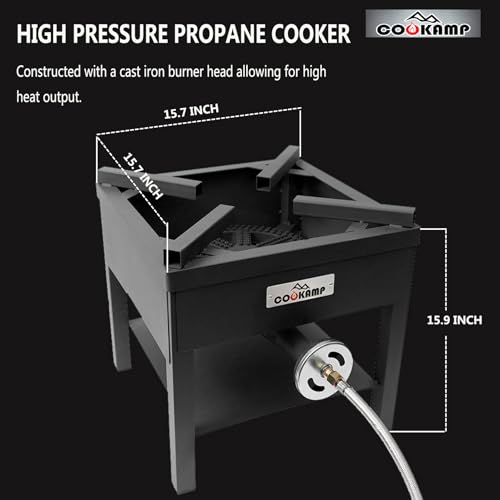 COOKAMP High Pressure Banjo 1-Burner Outdoor Propane Gas Cooker 260000 BTU with 0-30 PSI Adjustable Regulator and Steel Braided Hose For Outdoor Cooking Turkey Fry (BALCK) SA1750 - Image 4