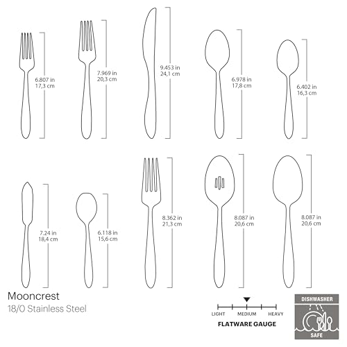 Oneida B336045A Mooncrest 45-Piece Flatware Set, Service for 8,Silver,45 Piece - Image 3