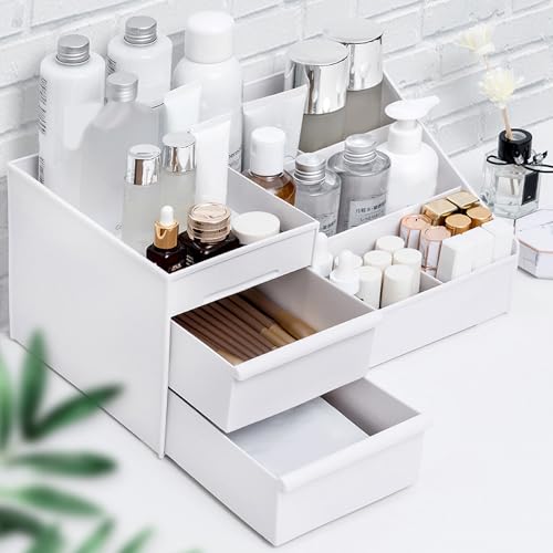 ALOXE Cosmetic Organizer Box Drawers Storage Plastic Stationary Box | Make Up Organiser for Women (White) - Image 3