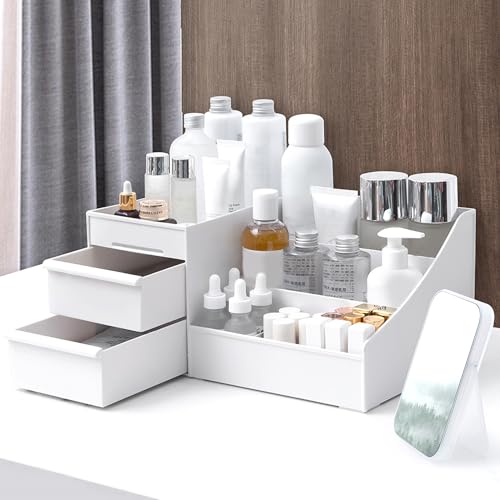 ALOXE Cosmetic Organizer Box Drawers Storage Plastic Stationary Box | Make Up Organiser for Women (White) - Image 2