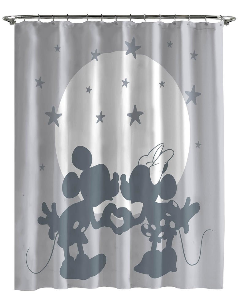 Jay Franco Disney Mickey Mouse and Minnie Mouse Shower Curtain - Licensed Bathroom Décor for Kids or Teens - 70 x 72 Inch Washable Fabric Curtain - Image 1