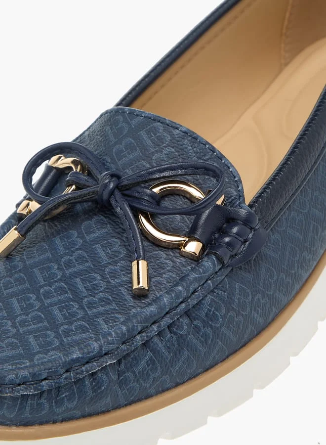 Flora Bella By Shoexpress Womens Monogram Print Bow Detail Slip-On Loafers