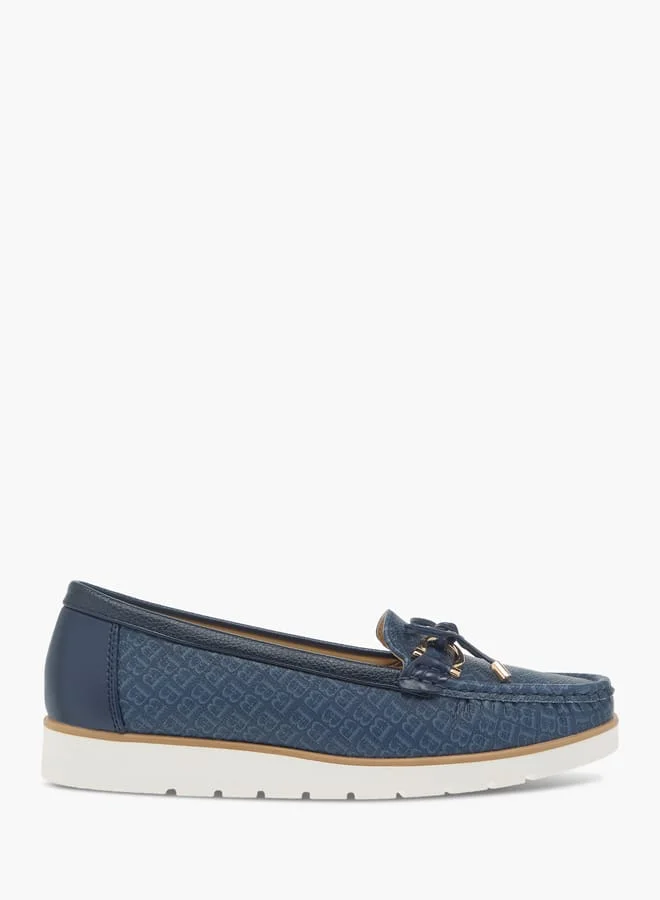 Flora Bella By Shoexpress Womens Monogram Print Bow Detail Slip-On Loafers