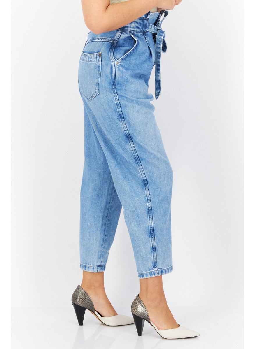 Pepe Jeans Women Tapered Fit Wash Non-Stretchable Denim, Blue  - Image 3