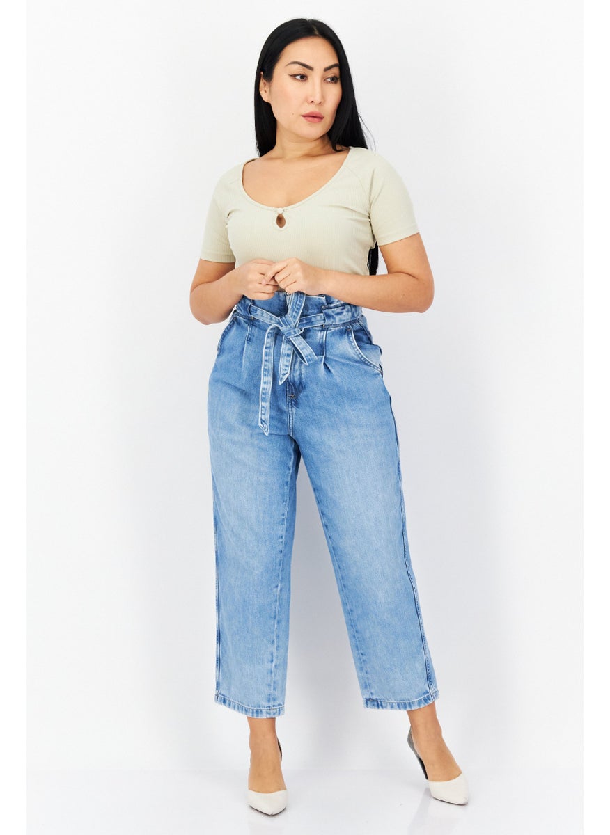 Pepe Jeans Women Tapered Fit Wash Non-Stretchable Denim, Blue  - Image 2