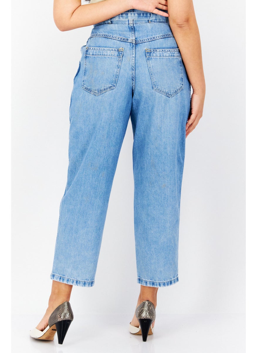 Pepe Jeans Women Tapered Fit Wash Non-Stretchable Denim, Blue  - Image 4