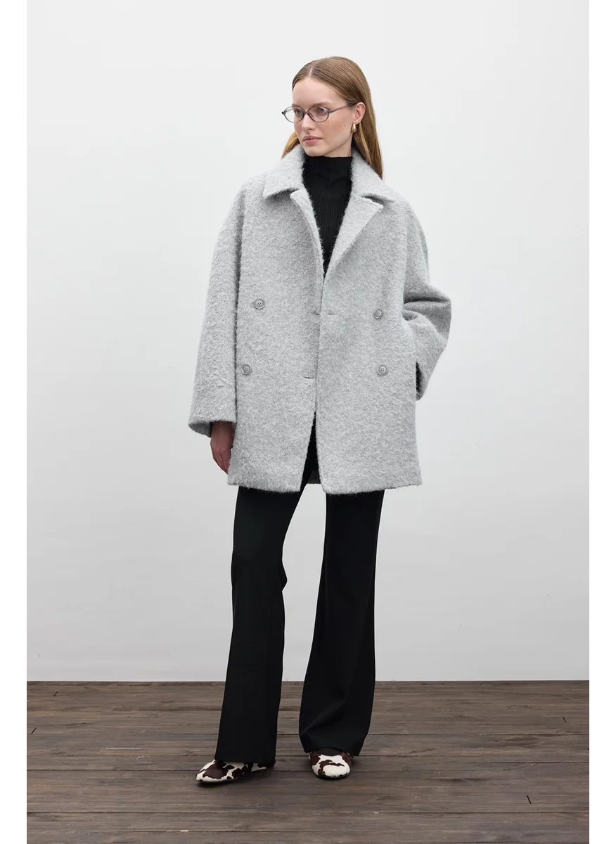 مانوكا Double Breasted Closure Cashmere Coat Grey