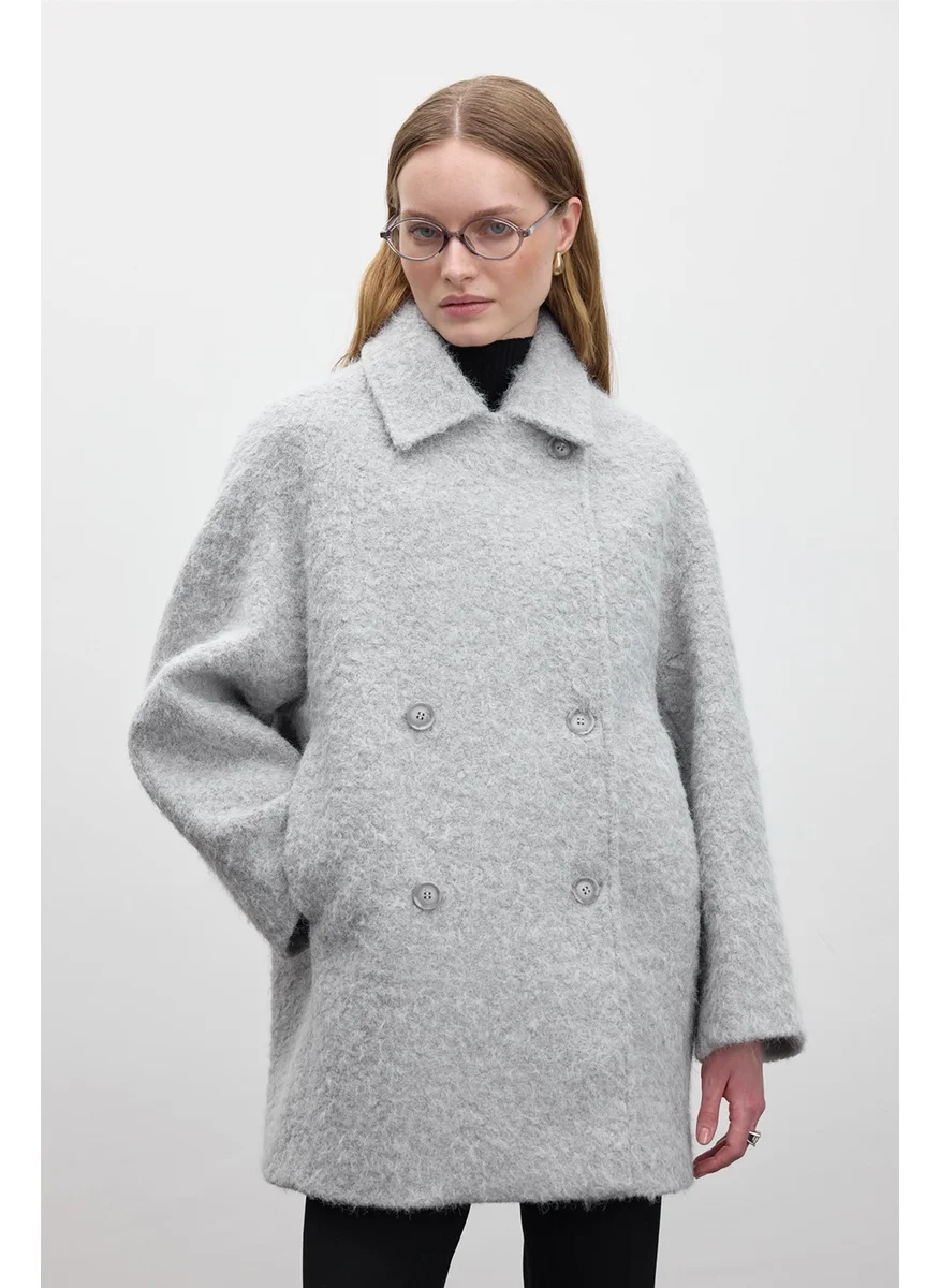 مانوكا Double Breasted Closure Cashmere Coat Grey