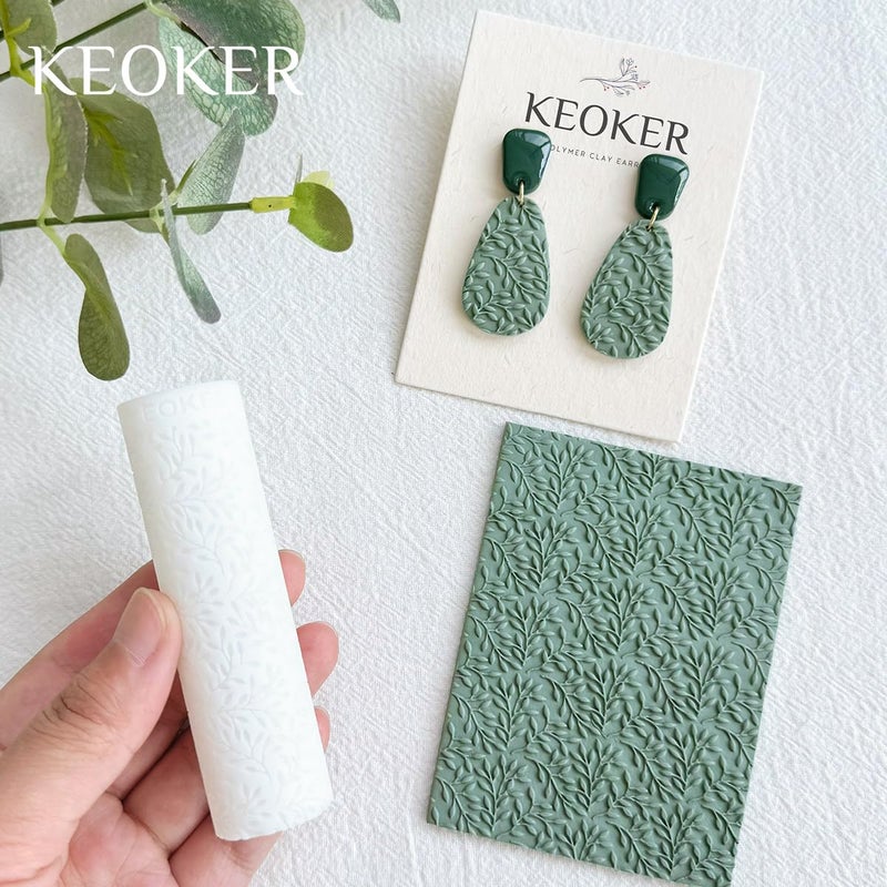 KEOKER Polymer Clay Texture Roller - Great for Making Earrings, Like Texture Sheets, Works with Clay Cutters (Olive Leaves) - Image 2