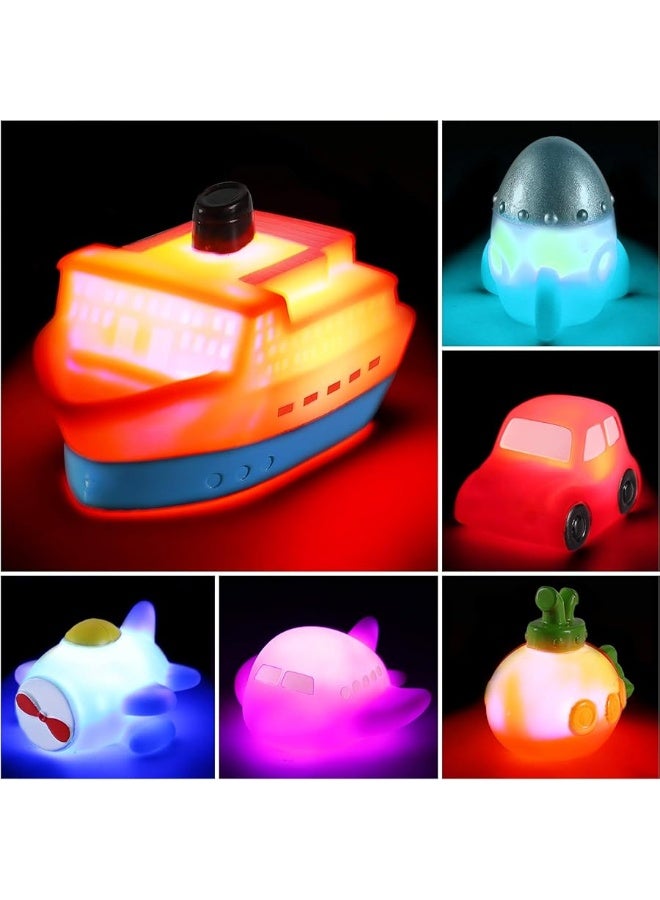 CHIMAGER 6 packs No Hole Boat Bath Toy Set, Light up Changing Color in Water, Floating Rubber Bathtub Toys for Baby Toddler Infant Boy Girl Kid Play, Led Growing Pal in Shower Bathroom Tub or swimming pool - Image 1