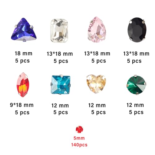 Jyukan Sew on Rhinestones, 180pcs White Rhinestones Mix Shapes Sew on Glass Rhinestone Gems with Prongsfor Crafts, Clothes, Costume, Shoes, Dresses(White) - Image 2