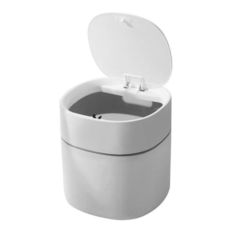 White Mini Desktop Trash Can With Press To Open Ejection Lid For Home Office - Image 2