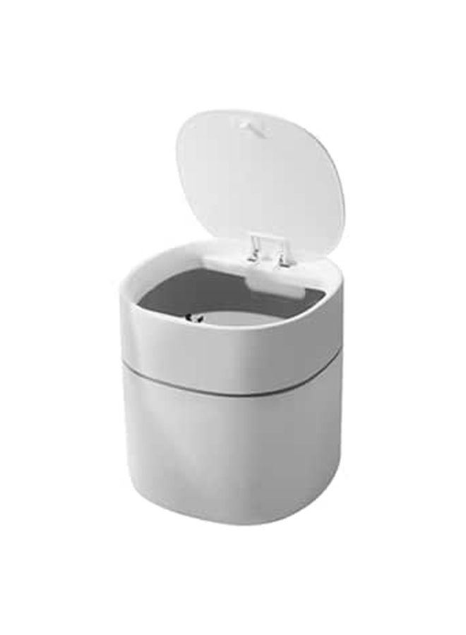 White Mini Desktop Trash Can With Press To Open Ejection Lid For Home Office - Image 1