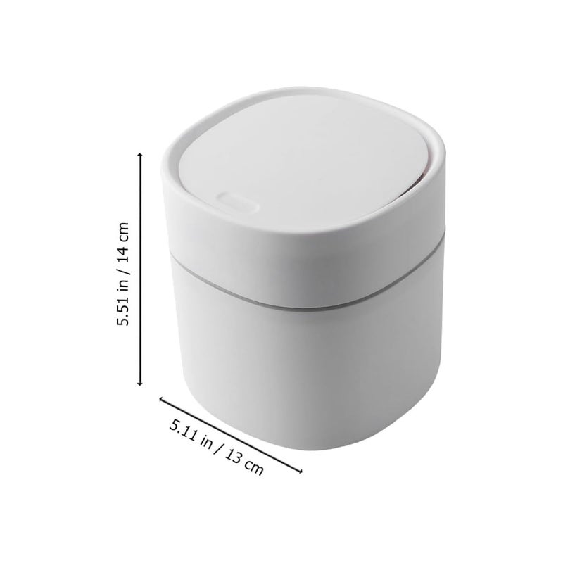 White Mini Desktop Trash Can With Press To Open Ejection Lid For Home Office - Image 3