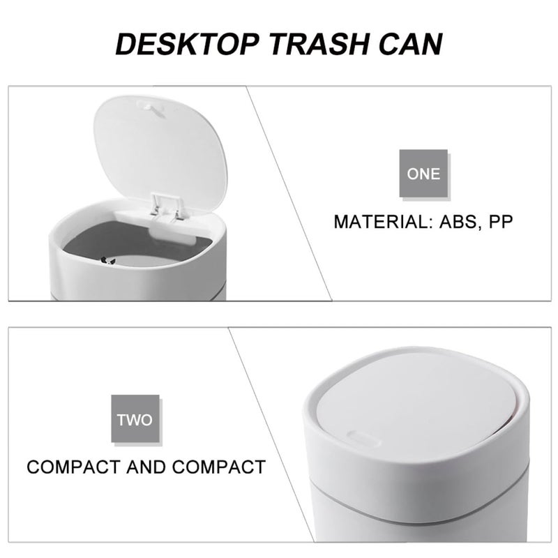 White Mini Desktop Trash Can With Press To Open Ejection Lid For Home Office - Image 4