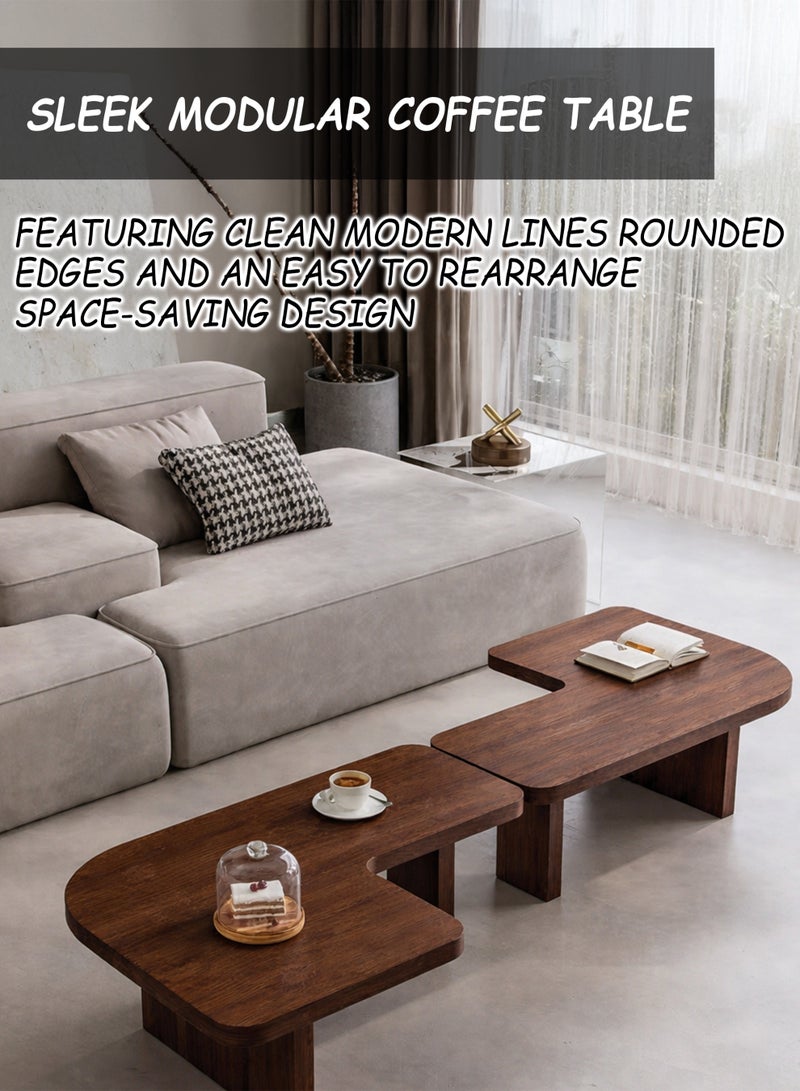 Toshionics Modern Splicing Coffee Table Set for Living Room, Walnut Wood Grain Rectangle Center Table, Thick 25mm Tabletop, Durable Laminated Wood Snack & Tea Table with Strong Legs for Small Spaces (90x90x40cm) - Image 4