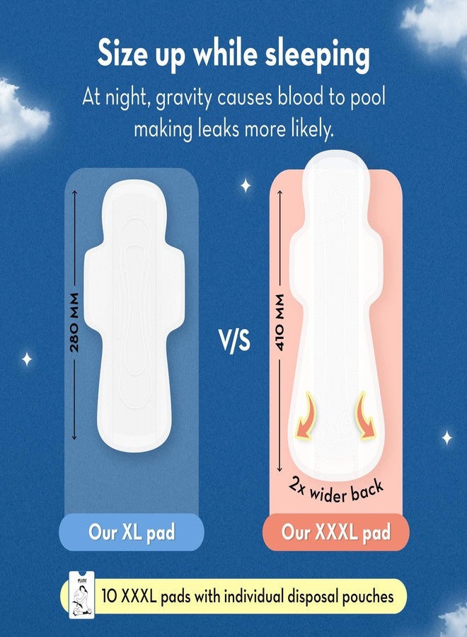 Plush Ultra-Thin 10 XXXL - 410mm All Night Sanitary Pads For Women | Super Absorbent, Heavy Flow & Rash Free | Pure U.S. Cotton Sanitary Napkins With Free Disposable Pouch | Toxin & Fragrance-free - Image 2