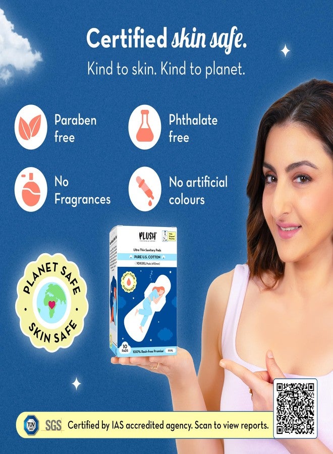 Plush Ultra-Thin 10 XXXL - 410mm All Night Sanitary Pads For Women | Super Absorbent, Heavy Flow & Rash Free | Pure U.S. Cotton Sanitary Napkins With Free Disposable Pouch | Toxin & Fragrance-free - Image 5