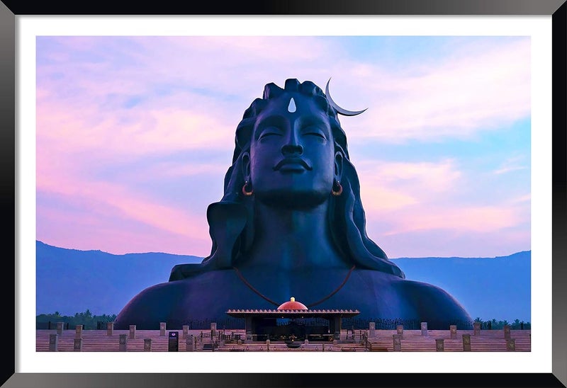Canvas Pe Shiva Adiyogi painting with frame laminated coated blessing meditation artwork for decor living room home office 14x20 Inch Wall Hanging Frames Synthetic Wood Adiyogi 2 - Image 1