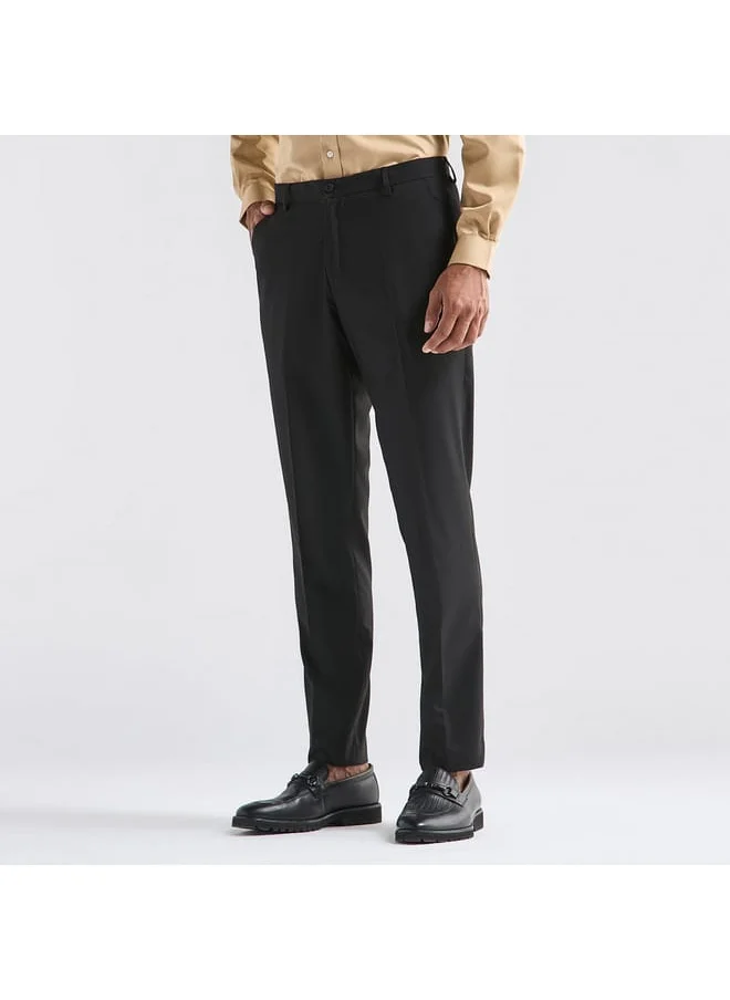 FAV Solid Regular Fit Flexi Waist Trousers with Pockets