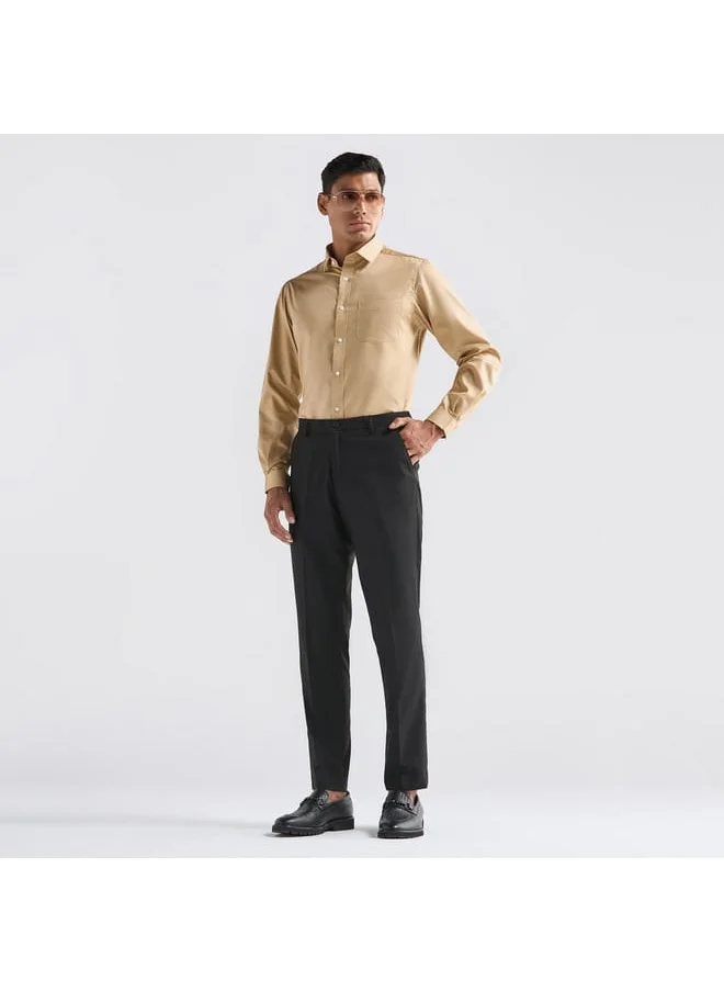 FAV Solid Regular Fit Flexi Waist Trousers with Pockets