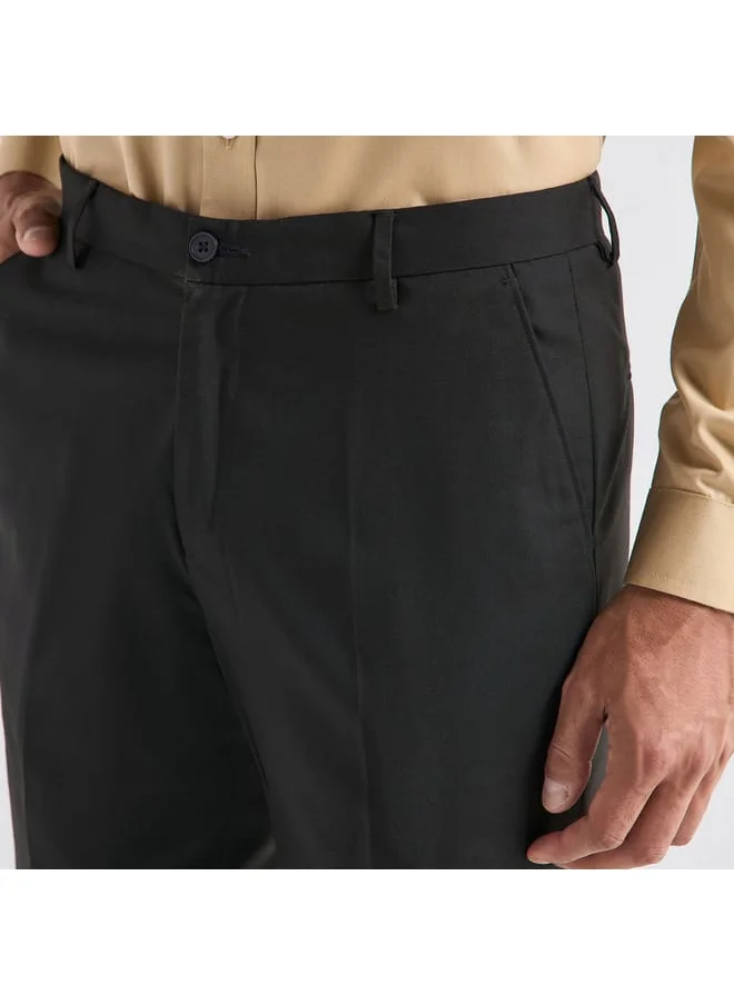 FAV Solid Regular Fit Flexi Waist Trousers with Pockets
