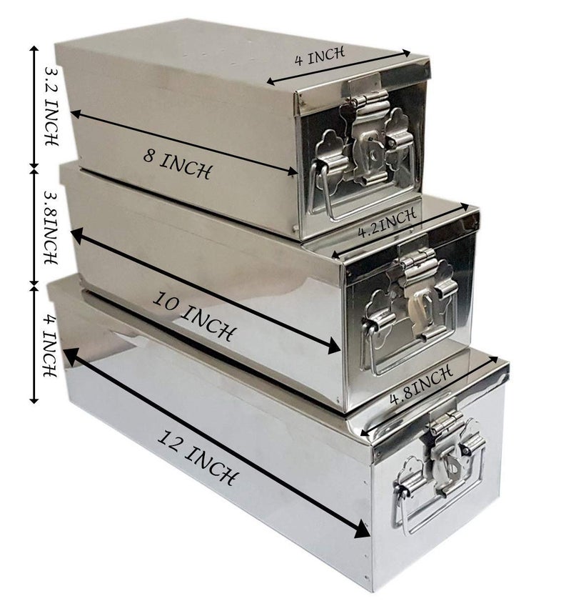 Jayco Stainless Steel Locker /Jewellery Boxes/Cash Peti Set (8, 10, 12, Silver)-Pack of 3 - Image 4