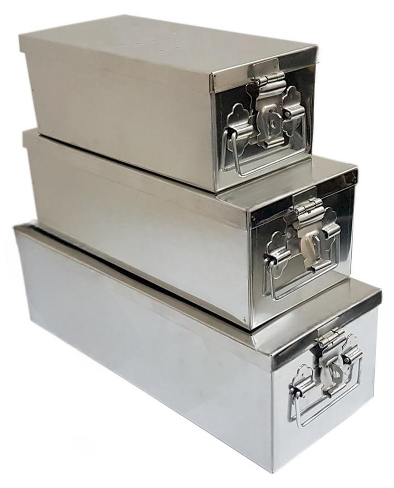Jayco Stainless Steel Locker /Jewellery Boxes/Cash Peti Set (8, 10, 12, Silver)-Pack of 3 - Image 1