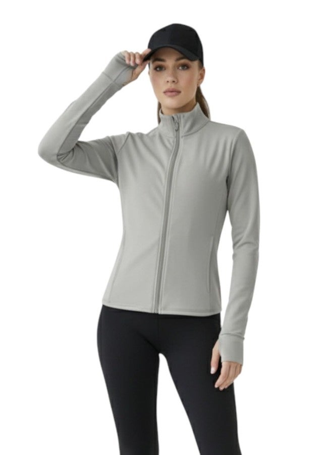 pump'd PUMPD Women's Jacket| Slim Fit|Thumb Hole Open Sleeve|With zipper|Perfect for workout|GREY|L - Image 1