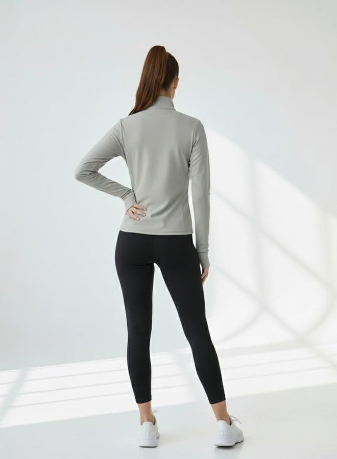 pump'd PUMPD Women's Jacket| Slim Fit|Thumb Hole Open Sleeve|With zipper|Perfect for workout|GREY|L - Image 3