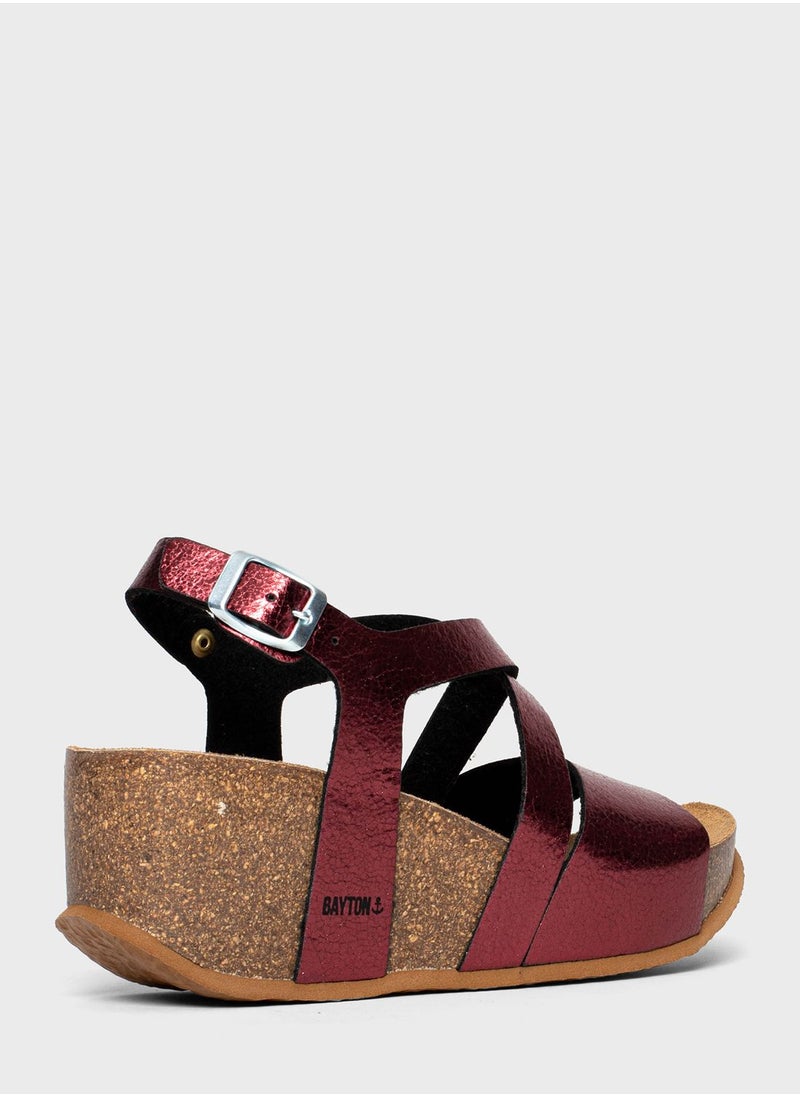 BAYTON - Malaga Strappy Mid Heel Wedges - Image 1