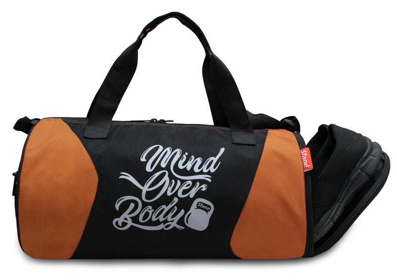 Sfane Polyester Duffle/Gym Bag/Sports Bags/Gym Bags with Separate Shoe Compartment (Black & Orange) - Image 1