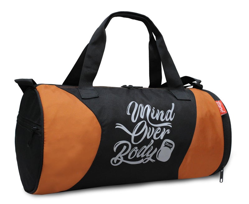 Sfane Polyester Duffle/Gym Bag/Sports Bags/Gym Bags with Separate Shoe Compartment (Black & Orange) - Image 2