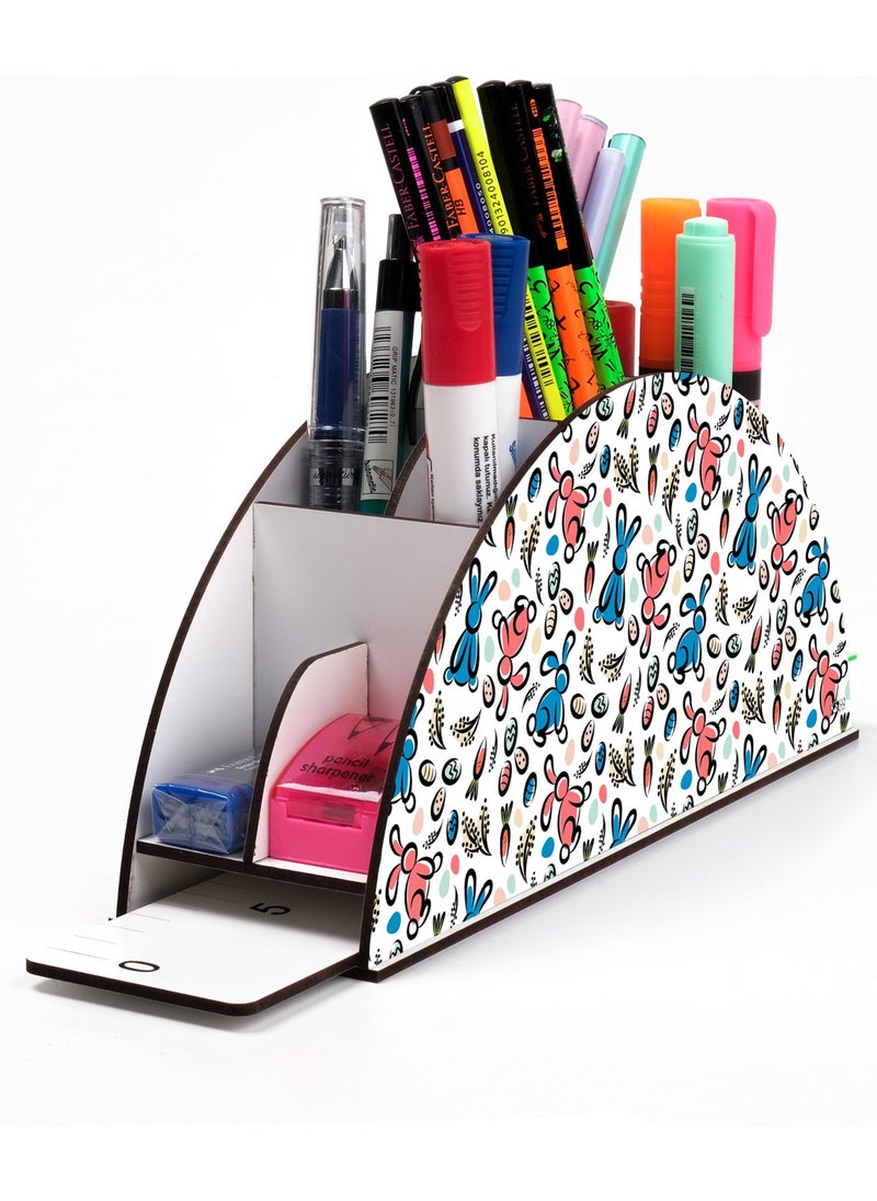 KutuTR Wooden Vip Colorful Animals Rainbow Ruler Desktop Pen Holder Organizer with Mounted Box  - Image 1