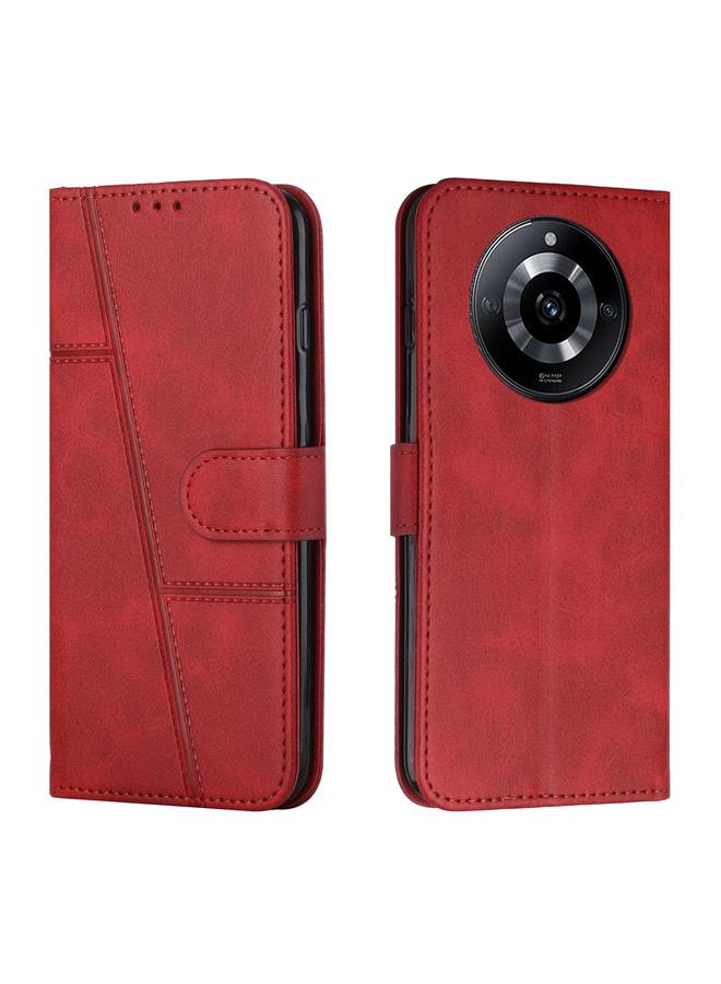 اس-توب جراب لهاتف Realme 11 Pro/11 Pro+ جراب هاتف من الجلد بخياطة من جلد العجل مع مشبك - Image 1