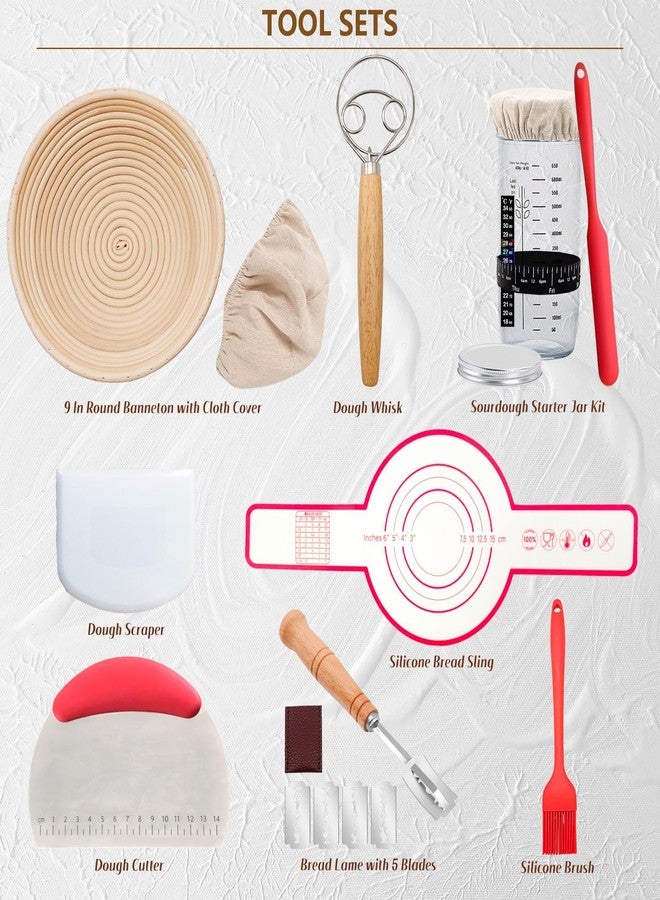 Sumeber Sourdough Bread Baking Supplies Tools,10 Inch Oval & 9 Inch Round Banneton Bread Proofing Basket Set,Bowl Scraper, Silicone Spatula, Baking Mat | Sour Dough Kit & Bread Making Tools - Image 2