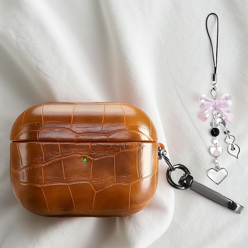 Black Faux Crocodile Earbud Case With Stylish Charms For Airpods Pro3 - Image 1