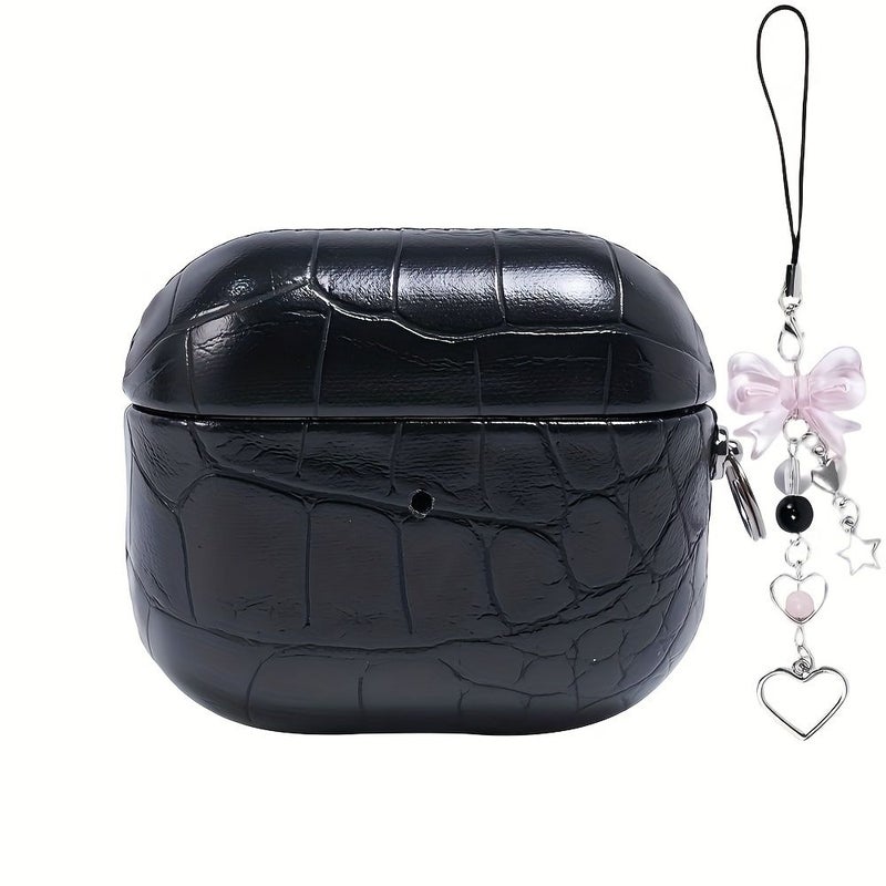 Black Faux Crocodile Earbud Case With Stylish Charms For Airpods Pro3 - Image 5