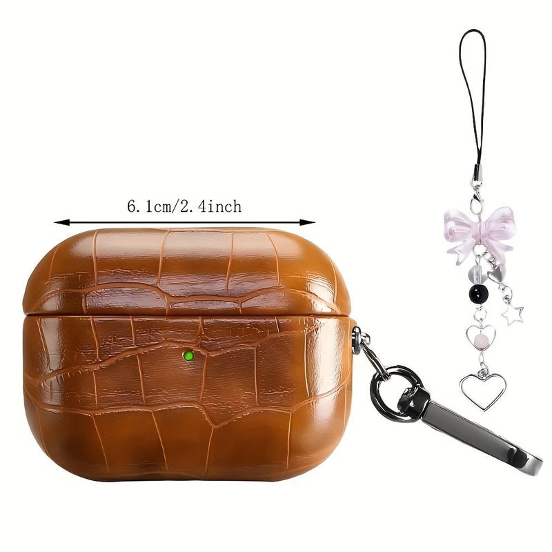 Black Faux Crocodile Earbud Case With Stylish Charms For Airpods Pro3 - Image 3